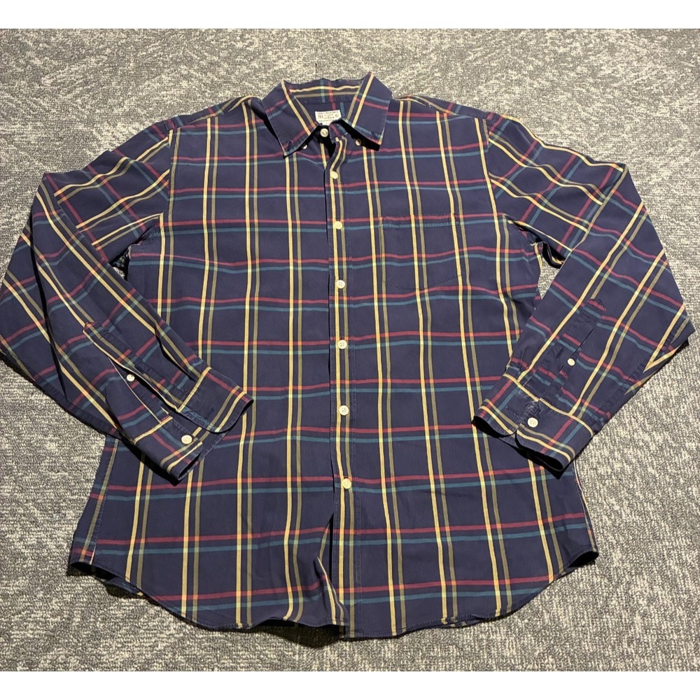 J.Crew Plaid Button Down Shirt Mens Large Navy Multicolor Cotton